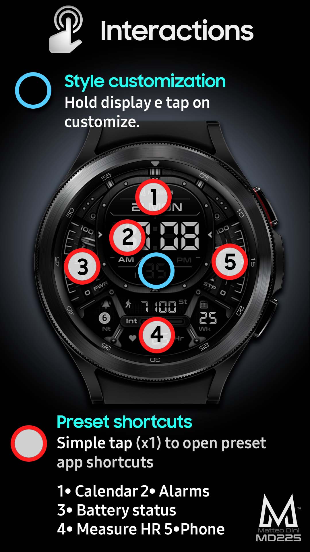 MD225 Premium Sport Digital Modern Watch Face Matteo Dini MD Wear