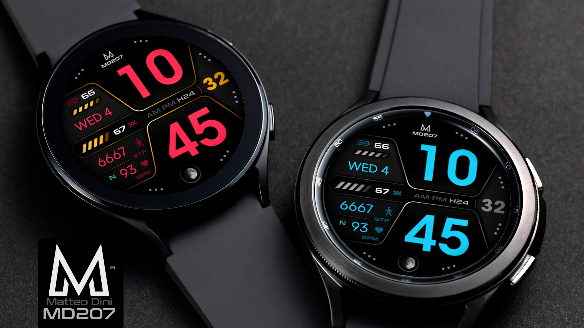 MD207 Modern Digital Watch Face Matteo Dini MD Wear OS Tizen