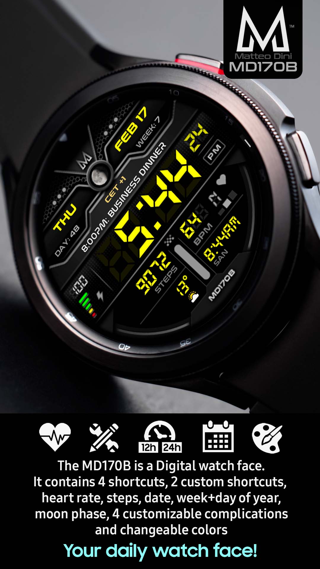 MD170B Digital watch face Matteo Dini MD Wear OS Tizen