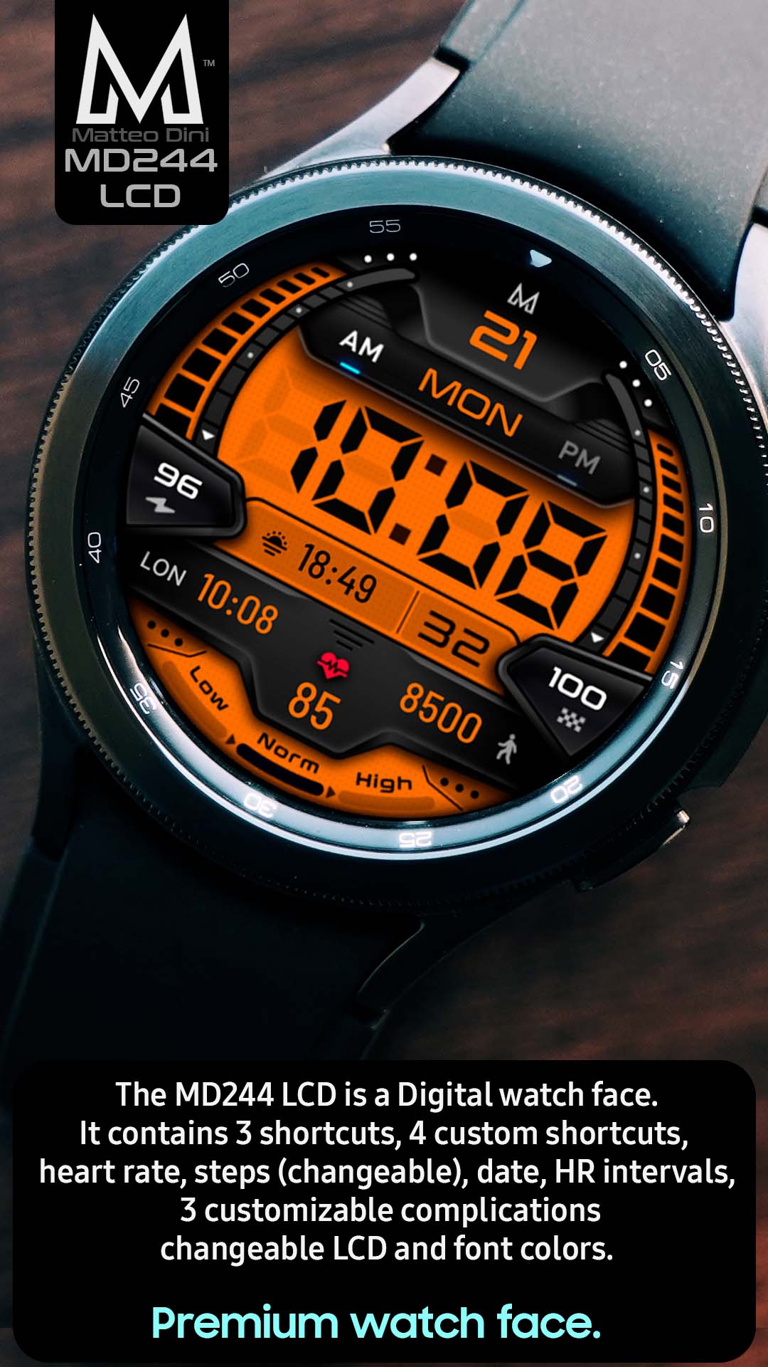 MD244 LCD Digital watch face Matteo Dini MD Wear OS Tizen