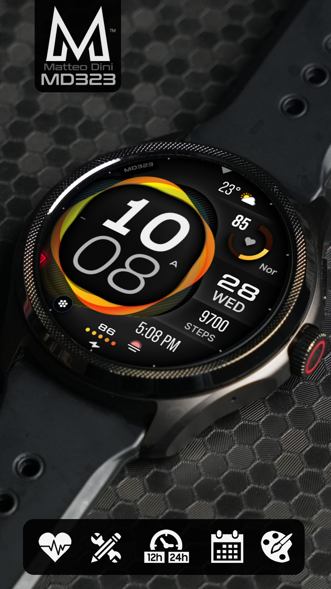 MD323 Modern Digital Watch Face Matteo Dini MD Wear OS Tizen